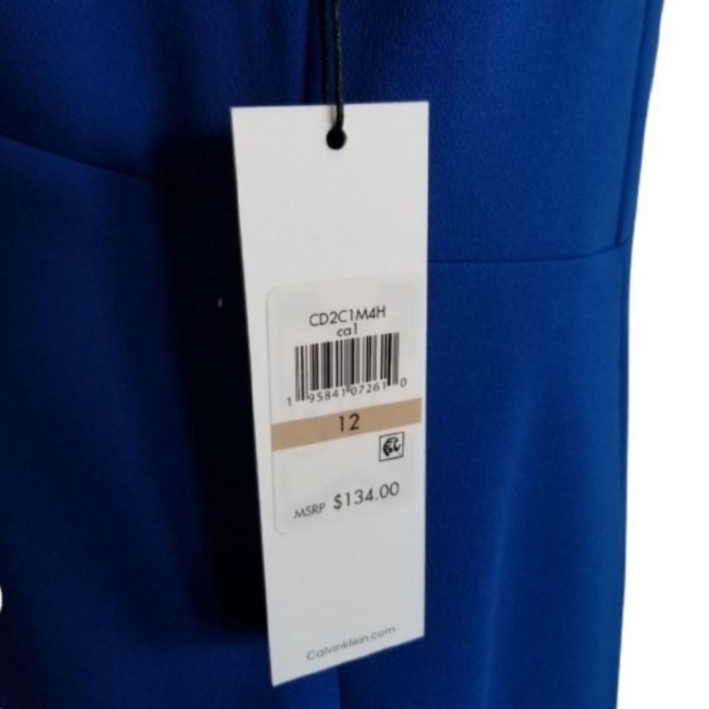 🆕️⬇️Calvin Klein Capri Blue V-neck Tie Sheath Dress - Picture 12 of 13